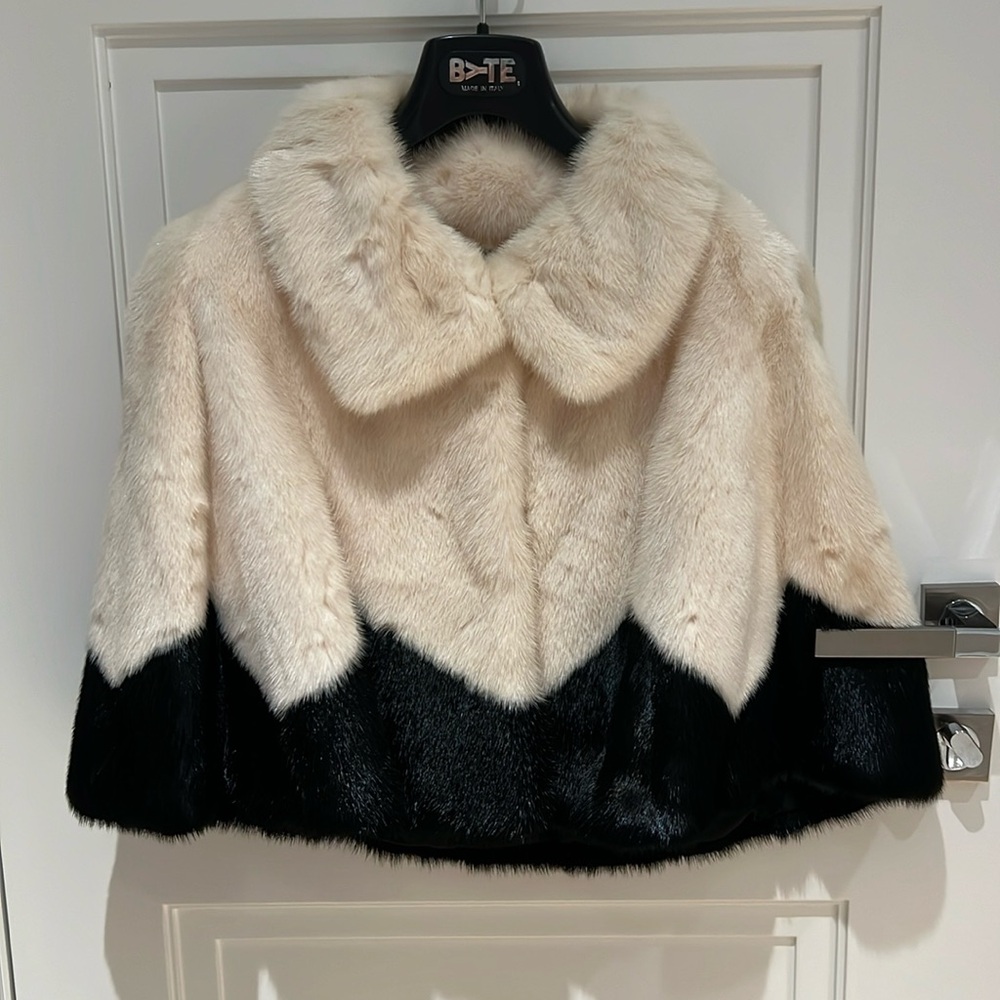 Byte by Teso Black and White Fur Cape Coat